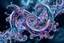 Placeholder: Dynamic complex hypnotic fractal 3D structures with horizontal Symmetry twisting and morphing between organic and geometric forms , smooth translucent iridescent glass with inner glow and bubbles, varied transparent materials, stormy skies, intense dramatic