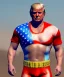 Placeholder: Realistic image of Donald trump wrestler, Mexican wrestling style, eye liner, red and blue breeches, glow us flag dress, suspenders, retro style, 80s, vibrant color, highly detailed, clean background, concept art, unreal engine 5, god rays, ray tracing, RTX, lumen lighting, ultra detail, volumetric lighting, 3d, finely drawn, high definition, high resolution.