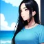 Placeholder: black haired woman, casual clotting, realistic, HD4k, watery cloud background, close up shot,