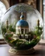 Placeholder: The miniatur islamic mosque in ball glass is an abstract concept that refers to a world made entirely of flowers or plants, often in a fantasy or mythical setting. The flower planet in this image appears to be a baroque world, with ornate spiral patterns and intricate designs.