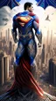 Placeholder: Album cover. Realistic drawing of Mandala pattern. .Advanced Superman with an advanced suit..Realistic detailing. High quality . Movie scene. background . A destroyed city.