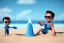 Placeholder: Toddler Elon Musk building a tall space rocketShip sand castle on the beach, Blue shovel, plastic bucket, sunglasses