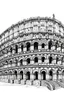 Placeholder: A fine line sketch drawing of the coliseum from Rome with very clean realistic details