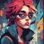 Placeholder: Create a visually striking 2D portrait inspired by comic book and animation styles. incorporating surreal elements to capture an edgy, streetwise vibe. Ensure that the character is facing towards the right side of the canvas