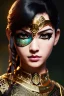 Placeholder: Amazon manga warrior, waist up portrait, 8k resolution, intricate details, ornate details, soft lighting, vibrant colors, retroanime, masterpiece, intricate eyeliner, dark eyeshadow, eyes, facepaint, hair, intricate tattoos, jungle background