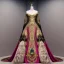 Placeholder: stunning extrem opulent haute couture gown designed by Marchesa inspired by fairies, realistic epic elegant fantasy color mix of gold and black and red,decorated with precious stones, detailed, high quality, intricate, fantasyland background,