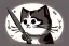 Placeholder: Cat smiling with a bloody knife. Illustration.