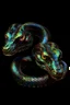 Placeholder: CA two headed snake digital portrait, dark fantasy, black iridescent scales, holographic, shiny, PoVC texture, wet look,