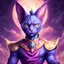 Placeholder: Lord Beerus wearing a cat costume, in fantasy art style, background space