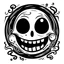 Placeholder: A simple black and white line drawing of an acid smiley in tattoo style with horror elements