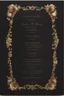 Placeholder: An extremely formal, funeral program for a black man on darkest bronze deeply pigmented velvet paper with brilliant, brightest heavy golden fonts, simple, minimalistic, less element, very dramatic lighting