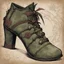 Placeholder: create simple women's handmade Edwardian style witch shoes with decorative contrasting stitching, in fine suede leather, illustrated in the comic book style of Bill Sienkiewicz and Frank Miller, highly detailed, 4k