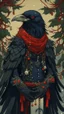 Placeholder: An illustration by Jakuchu and Matisse of a human-like raven adorned in a punk leather jacket within a Christmas atmosphere.