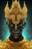 Placeholder: black male African alien, cracks in the voodoo head, wicked, diamond eyes, crown, blood, 8k, finely detailed, photo realistic, leopard robe turquoise skull head gold dragon space alien rain skeleton gold teeth silver crown silver space suit spaceships