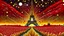 Placeholder: Eiffel Tower with red Kremlin stars, on the background of a wheat field with red tractors