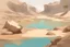 Placeholder: rocks, lagoon, vegetations, sand, enigmatic, still corners videoclips influence, very epic, concept art, jenny montigny and anna boch impressionism painting