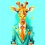 Placeholder: Cute smiling giraffe. Bright, cheerful colors. She wears a suit