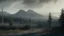 Placeholder: Cloudy dark sky, Distant epic mountains, trees