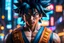 Placeholder: Goku in 8k live action anime artstyle, Young man, cyberpunk, dynamic pose, intricate details, neon lights , highly detailed, high details, detailed portrait, masterpiece,ultra detailed, ultra quality