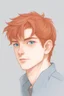 Placeholder: realistic portrait of a red haired male, age 27, aquamarine blue eyes boring boyish look, 5 foot 8 clean shaven face