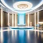 Placeholder: beautiful dance stage with no dancers in luxury modern hall dynamic lights, modern furniture light blue & cream theme