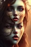 Placeholder: rustic girl, black, dark night atmosphere, 8K, close-up face, anatomically perfect face, india, tree on face, bold lips, brown eye,