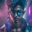 Placeholder: Indian cyberpunk young guy, with glasses, half cyborg, Better Technology, newer and faster Problems, sensual revolution, combination of Film noir, ray tracing, octane render