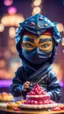 Placeholder: portrait of cute ninja with jelly mask , baker of the highest many storied advanced art ninja star cake sculpture during a casino game show, bokeh like f/0.8, tilt-shift lens 8k, high detail, smooth render, down-light, unreal engine, prize winning