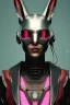 Placeholder: Medium Close Up Portrait, Front image. cyberpunk, rabbit mask, teenager, blonde woman, cyber helmet head. Titanium dress. White, pink, color. Steampunk style. renaissance ornaments, Color background, photo studio. Front image, highly detailed, concept art, smooth, unreal engine 5, ray tracing, RTX, lumen lighting, ultra detail, volumetric lighting, 3d, finely drawn, high definition, high resolution.