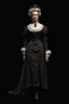 Placeholder: warm but stern aunty victorian era, posh british accent influenced, high born facial features dnd character on a solid black background, full body image, high quality realistic.