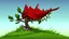 Placeholder: fantasy cartoon illustration: a shrub on a hill, there is a red ribbon on the shrub