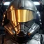 Placeholder: star wars bald male corellian pilot wearing dark gunmetal grey and black First Order special forces TIE pilot armored flightsuit and helmet with gold trim inside the jedi temple, centered head and shoulders portrait, hyperdetailed, dynamic lighting, hyperdetailed background, 8k resolution, volumetric lighting, light skin, fully symmetric details