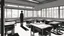 Placeholder: monochromatic japanese classroom with a shadowy figure looking out the window holding a transparent key emanating glow that colors the surroundings, anime
