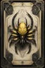 Placeholder: sacred geometry framed playing card brittle parchment, black and yellow crab dragon scorpion spider with shadows boss card in the style of Giger and fallout 4 ,,bokeh like f/0.8, tilt-shift lens 8k, high detail, smooth render, down-light, unreal engine