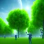 Placeholder: energy, power plant, technology, green trees, blue sky, people