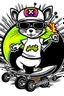 Placeholder: A rat on a skateboard, with glasses and a helmet; the rat laughs; fire coming from behind; cartoon style White ando black colors, with the text "FISCALIA COLOMBIA"