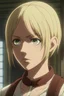 Placeholder: Attack on titan screencap, a blonde woman with short hair