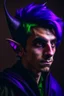 Placeholder: A portrait of a young elf, a wizard, spike ears, purple hair, Caravaggio style