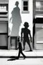 Placeholder: a man walks a sidewalk with a monster as his shadow