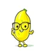 Placeholder: cute line drawing of a funny yellow banana character wearing glasses on a white background.