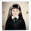 Placeholder: White haired wednesday addams as a child, polaroid, 1970s