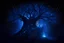 Placeholder: A hughe hollow tree with stairs, dark blue glowing light, fantasy, magic, dark, stars, sparkle