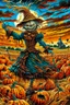 Placeholder: works by Mark Keatley, Josephine Wall, Ellen Jewett, Dan Mumford Cayenne, Victoria Francis. dancing scarecrow with a scary pumpkin head in a field with scarecrows, High Definition HD, High Detail, UHD Pen and Ink Art, Perfect Composition, Detailed Intricacy, Crazy Octane Rendering, Trending on Artstation, 8k Fine Art Photography, Photorealistic Concept Art , soft thoughts, 3D cinematic perfect light, 3D rendering, famous, unforgettable., photo, poster, cinematic