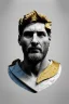 Placeholder: Ultra Realistic image, Roman sculpture, white marble material, Lionel Messi, gold Laurel leaves wreath, renaissance ornaments, one gold star in heart, chisel style, waist up portrait, epic, celestial, cinematic lighting, God light, god rays, 4k resolution, smooth details, ornate details, soft lighting, unreal engine 5, marble background.