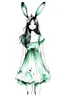 Placeholder: Watercolor black and white with mint dress bunny ears girl