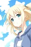 Placeholder: Blonde girl fall from sky. Anime style