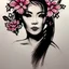 Placeholder: tattoo design, stencil, stencil on paper, tattoo stencil, traditional, beautiful portrait of a traditional Hawaiian girl with flowers in her hair, upper body, by artgerm, artgerm, artgerm, digital art, cat girl, anime eyes, anime, sexy, super model-s 100