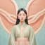 Placeholder: wide shot of a hsiao ron cheng style painting of a Korean idol, perfect facial symmetry, looking straight ahead, natural eye looking at the camera, detailed eyes, realistic skin texture, frontal view, instagram celebrity lookalike, idealized beauty. , natural lighting, pastel background, hip hop aesthetic art style, inspired game illustration, instagram moods, defined expressions, spencer tunick landscape fashion lomography, sarah moon, art nouveau inspiration, surreal paradox, psychedelic, visu