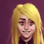 Placeholder: Portrait of a smiling 10 year old witch girl with blonde bangs across her forehead