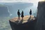 Placeholder: Only one guy and a girl are standing on the edge of a cliff and holding hands